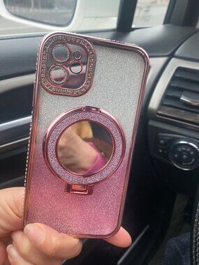 Sparkly Pink Gradient Case with Mirror Stand